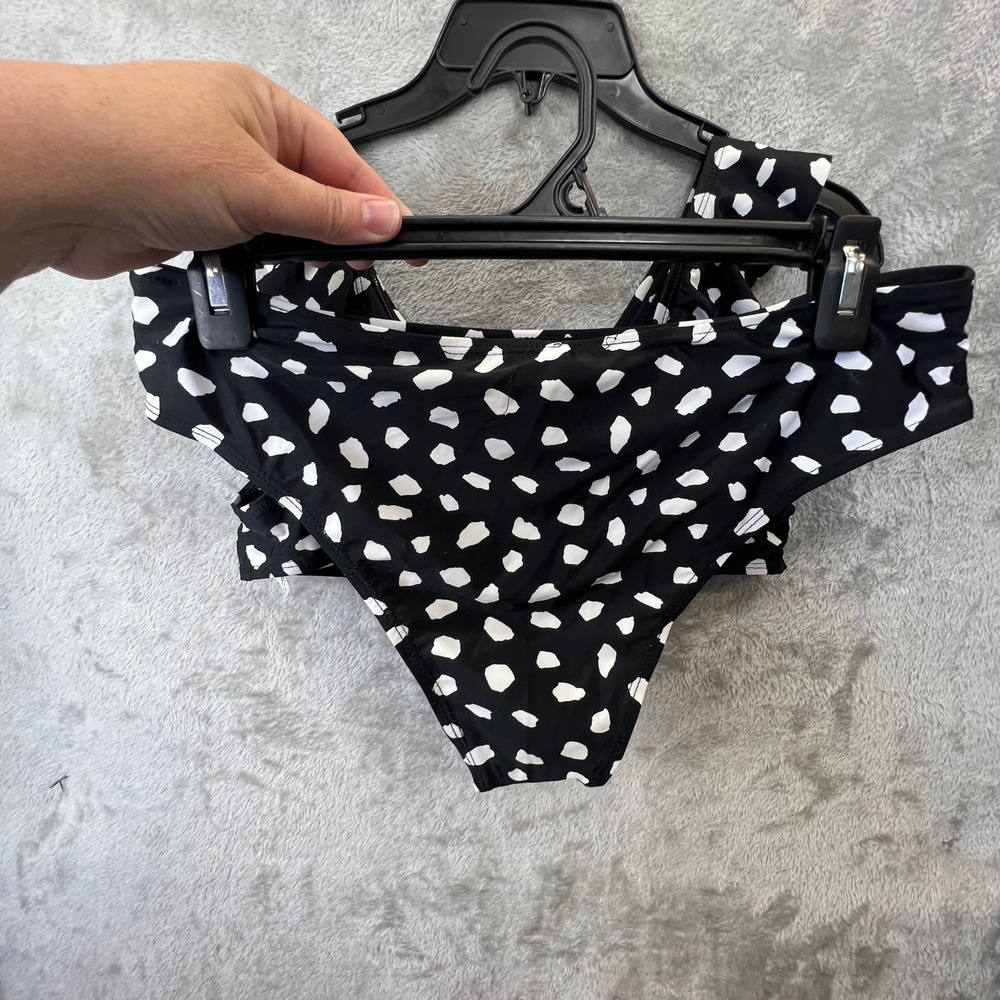 Ocean Pacific Womens Black White Ruffle Polka Dot Bikini Set Swimsuit Large - Picture 6 of 9
